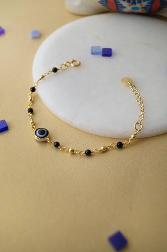 Gold-plated evil eye black beads nazariya bracelet