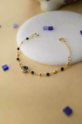 Gold-plated evil eye black beads nazariya bracelet
