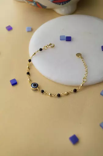 Gold-plated evil eye black beads nazariya bracelet