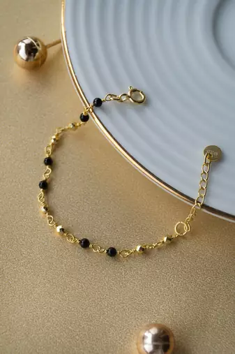 Gold-plated black beads nazariya bracelet