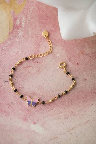 Gold-plated butter fly black beads nazariya bracelet