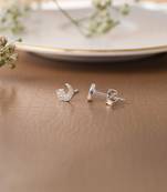 Rhodium-plated star & moon stud cubic zirconia earring