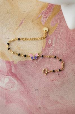 Gold-plated butter fly black beads nazariya bracelet 2