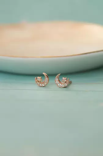 Rose gold-plated star & moon stud cubic zirconia earring