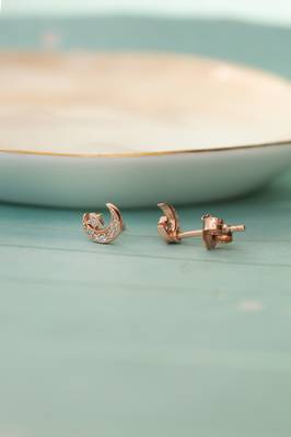 Rose gold-plated star & moon stud cubic zirconia earring 2