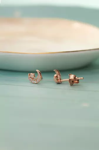 Rose gold-plated star & moon stud cubic zirconia earring