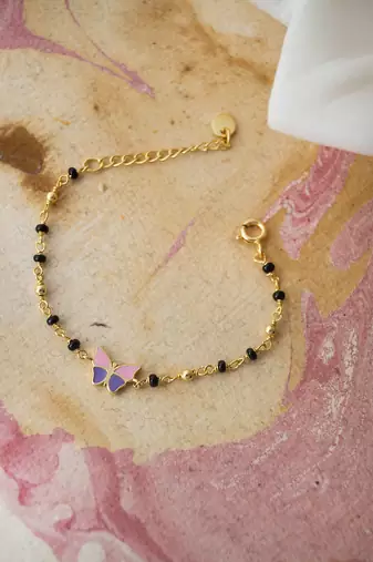 Gold-plated butter fly black beads nazariya bracelet