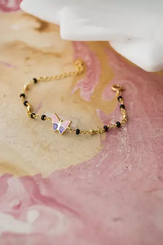 Gold-plated butter fly black beads nazariya bracelet