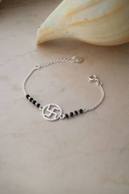 Rhodium-plated swastik black beads nazariya bracelet 3