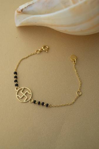 Gold-plated swastik black beads nazariya bracelet