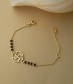 Gold-plated swastik black beads nazariya bracelet