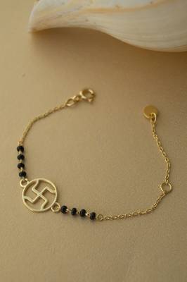 Gold-plated swastik black beads nazariya bracelet 2