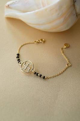 Gold-plated swastik black beads nazariya bracelet 3