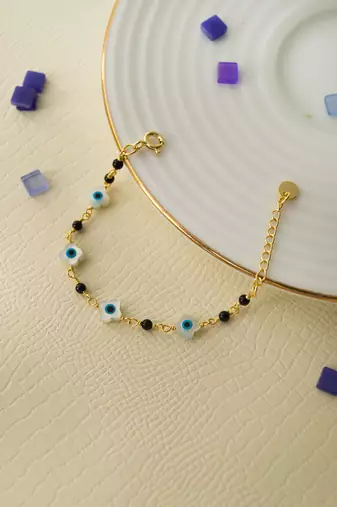 Gold-plated evil eye black beads nazariya bracelet