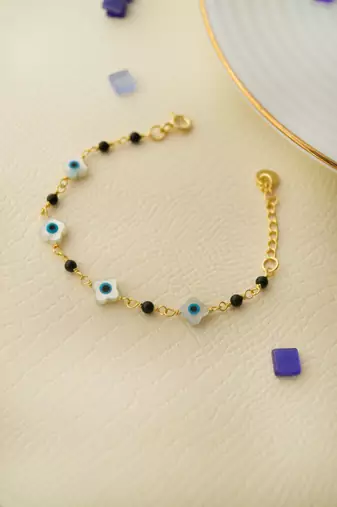 Gold-plated evil eye black beads nazariya bracelet