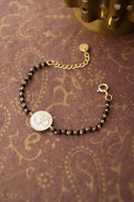 Gold-plated om black beads nazariya bracelet 1