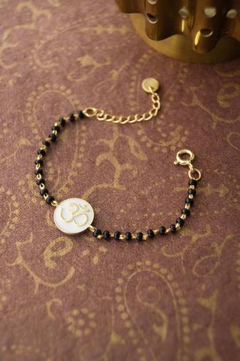 Gold-plated om black beads nazariya bracelet