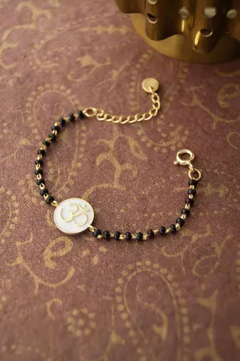 Gold-plated om black beads nazariya bracelet