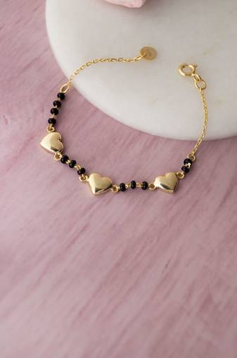 Gold-plated heart black beads nazariya bracelet