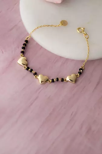 Gold-plated heart black beads nazariya bracelet