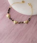 Gold-plated heart black beads nazariya bracelet