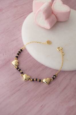 Gold-plated heart black beads nazariya bracelet 2