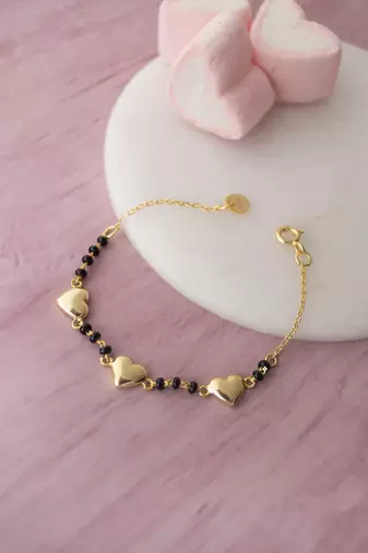 Gold-plated heart black beads nazariya bracelet