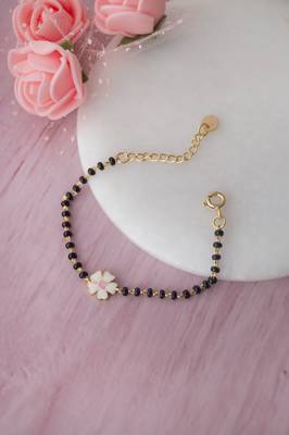 Gold-plated flower black beads nazariya bracelet 1