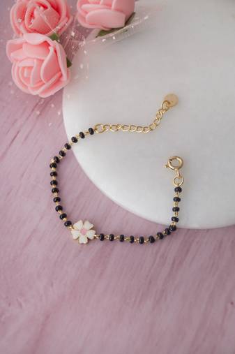 Gold-plated flower black beads nazariya bracelet