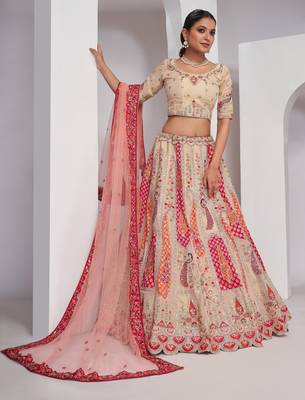 cream embroidered art_silk lehenga choli With Dupatta 1
