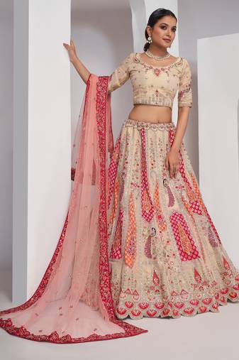 cream embroidered art_silk lehenga choli With Dupatta