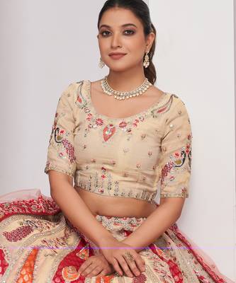 cream embroidered art_silk lehenga choli With Dupatta 3