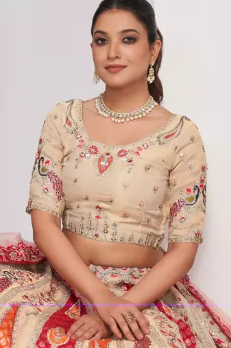 cream embroidered art_silk lehenga choli With Dupatta
