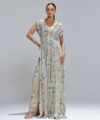 Green printed georgette kurta set 1