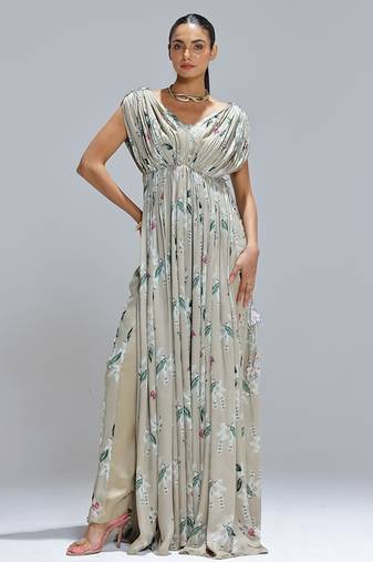 Green printed georgette kurta set