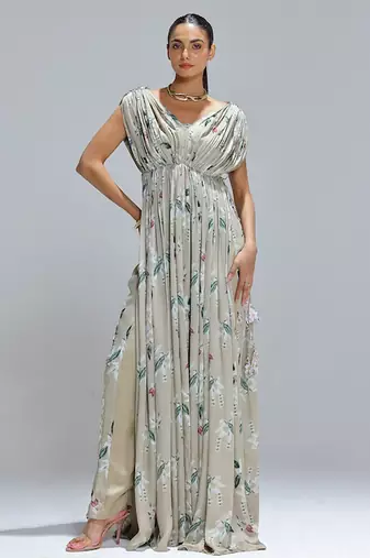 Green printed georgette kurta set