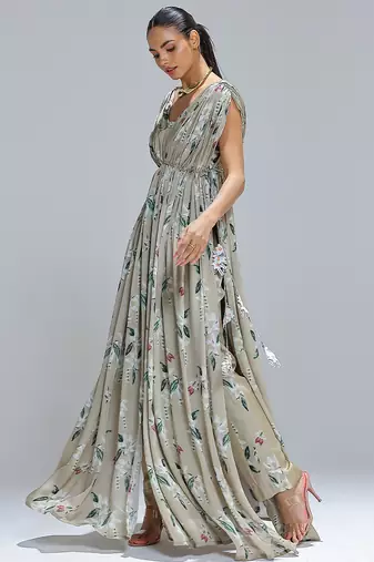 Green printed georgette kurta set