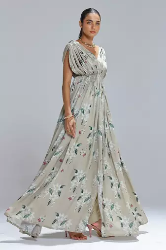 Green printed georgette kurta set