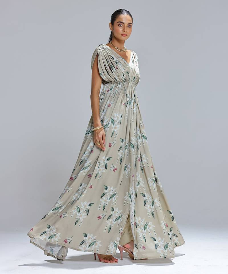 Green printed georgette kurta set