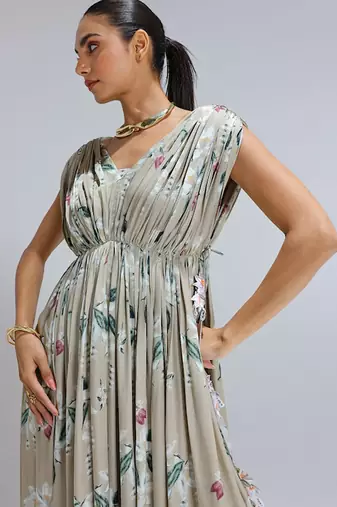 Green printed georgette kurta set