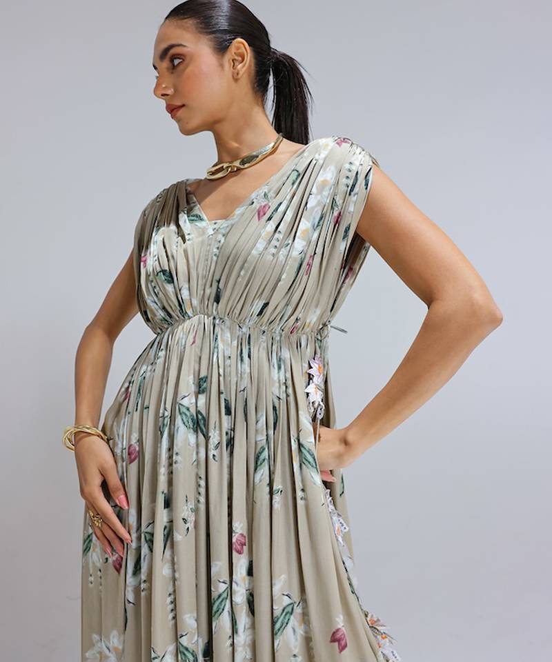 Green printed georgette kurta set