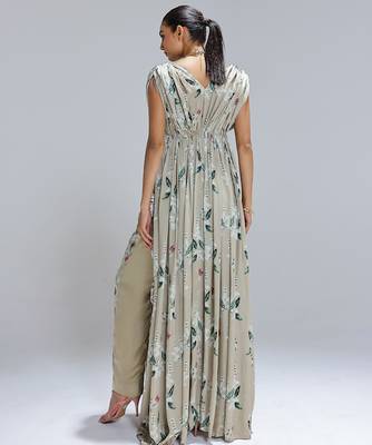 Green printed georgette kurta set 5
