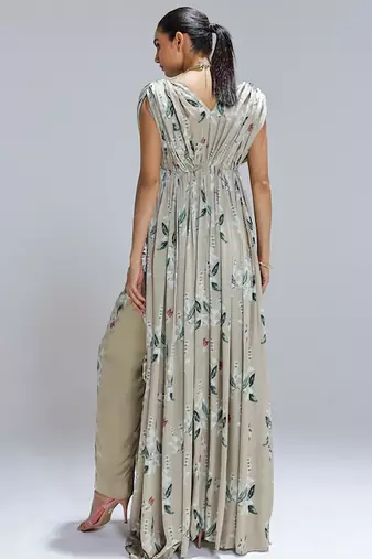 Green printed georgette kurta set