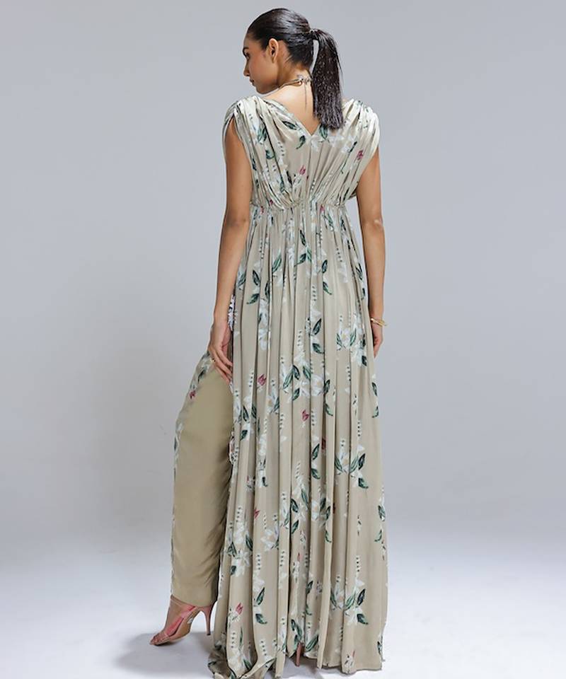 Green printed georgette kurta set