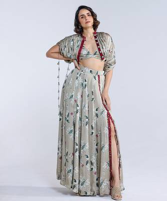 Green printed georgette co ord set 1