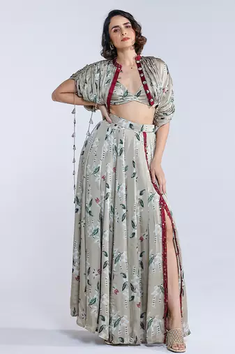 Green printed georgette co ord set