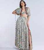 Green printed georgette co ord set