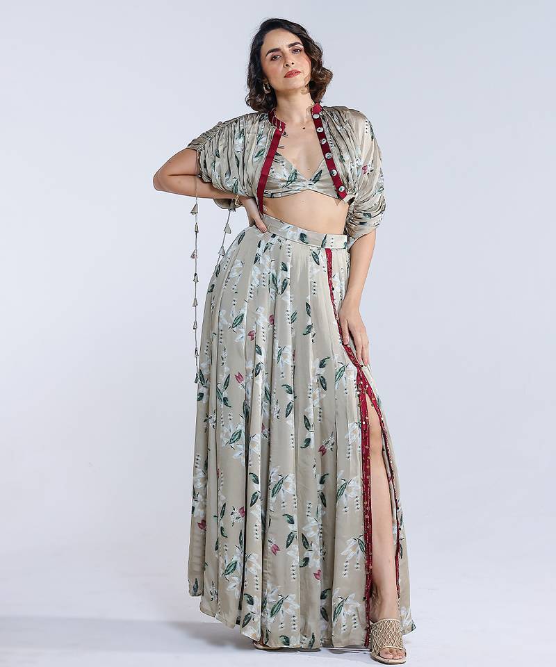 Green printed georgette co ord set