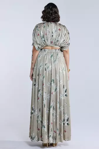Green printed georgette co ord set