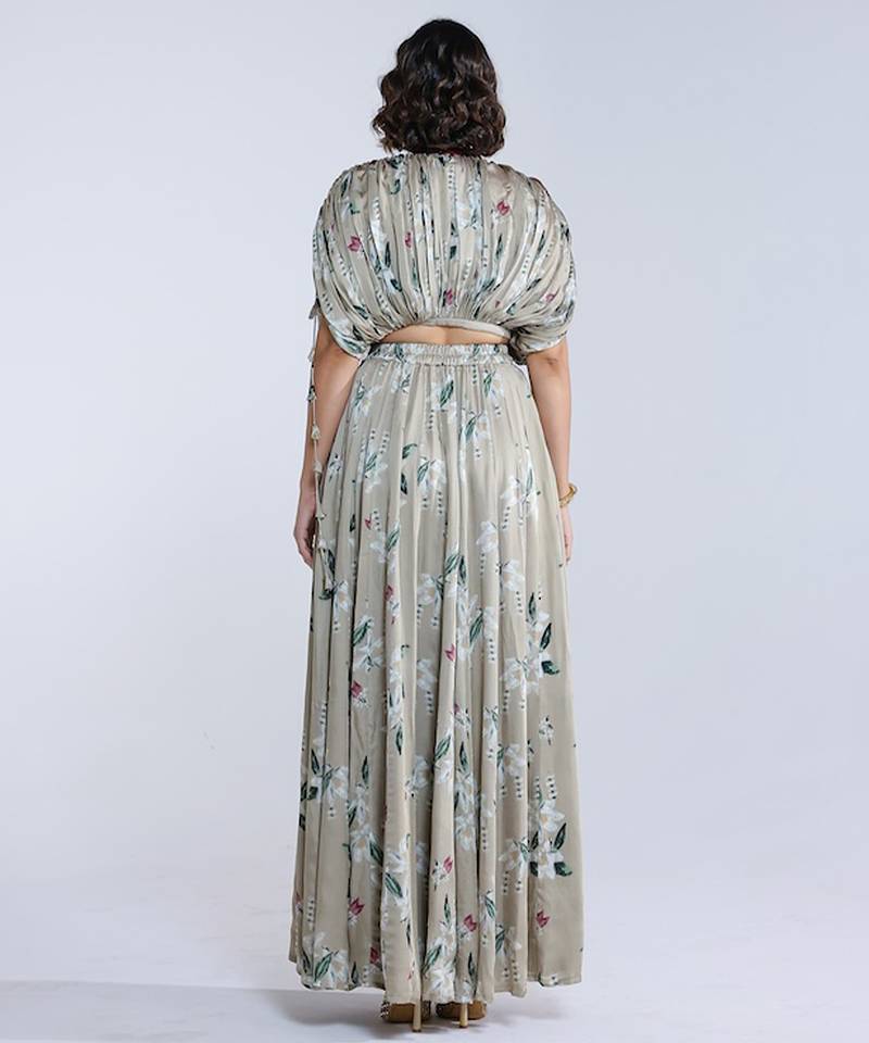 Green printed georgette co ord set